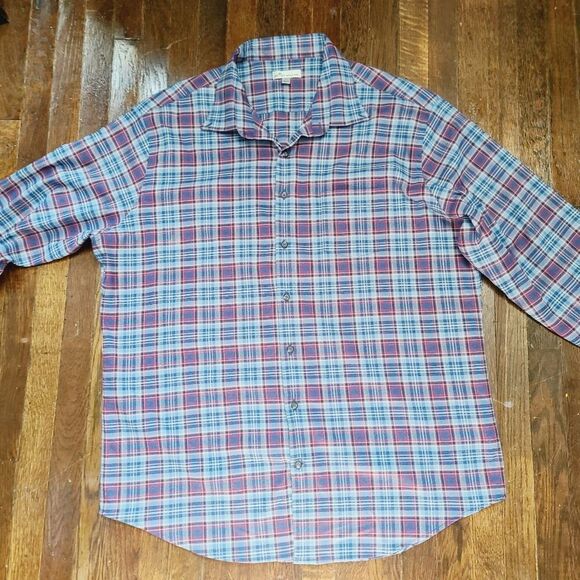 Peter Millar Lawlar Performance Check Flannel Woven Button Down Shirt Red Blue - Picture 1 of 12